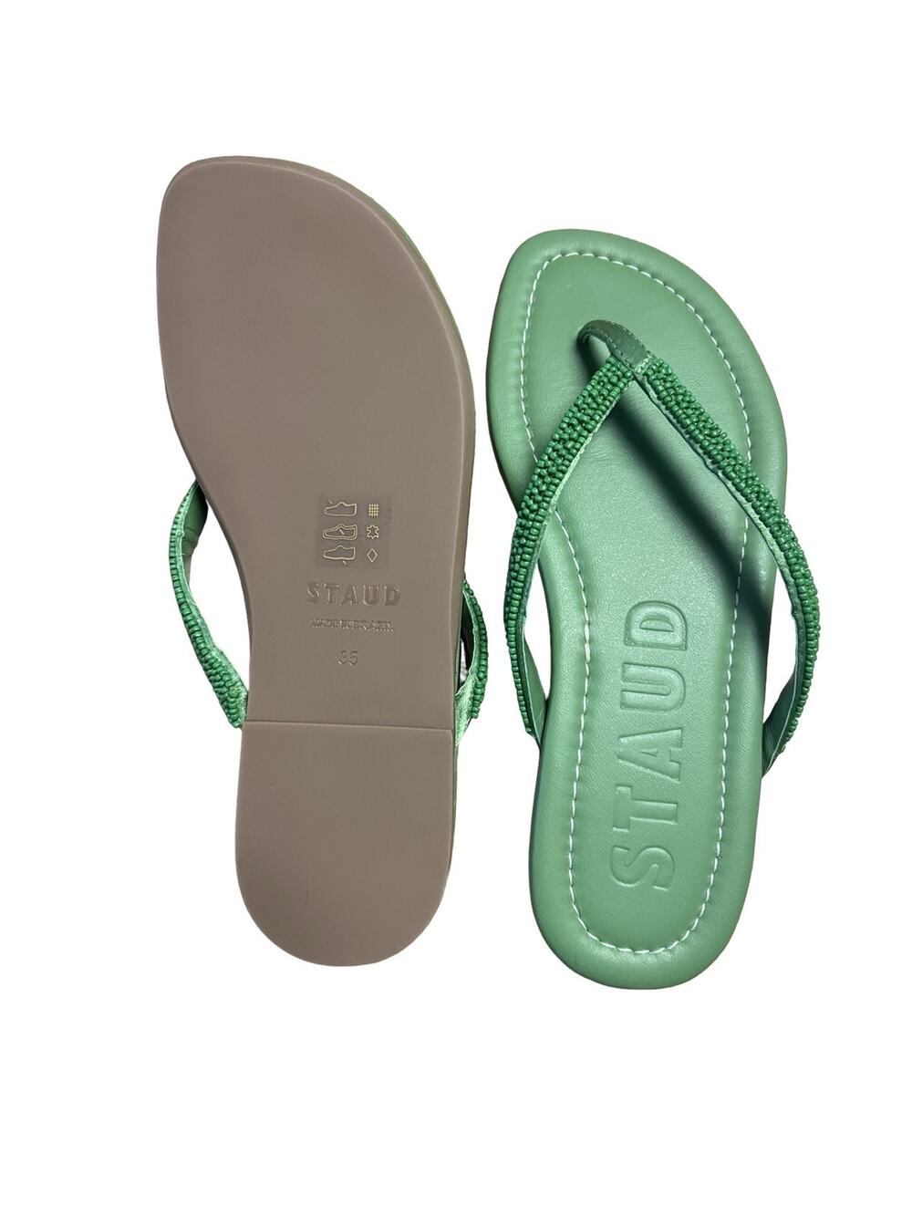 STAUD Freja Thong Sandal Meadow Green Beaded Strap Size 35 NIB